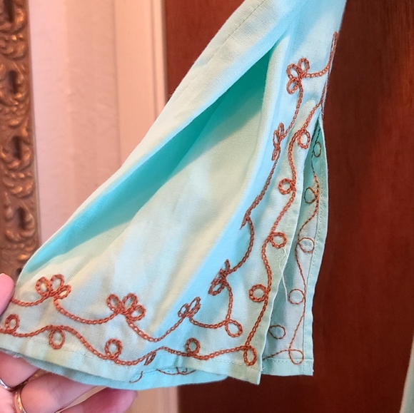 MODA International GORGEOUS Aquamarine &gold embroidery tunic szM - Picture 7 of 9